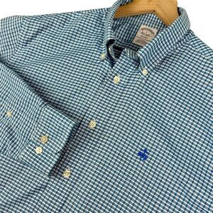 Brooks Brothers Shirt Men Large Blue Check Regent Non Iron Original Polo